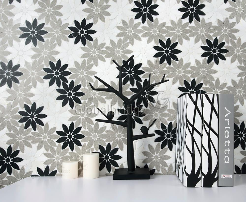 Interior marble stone tiles wall flower mosaic