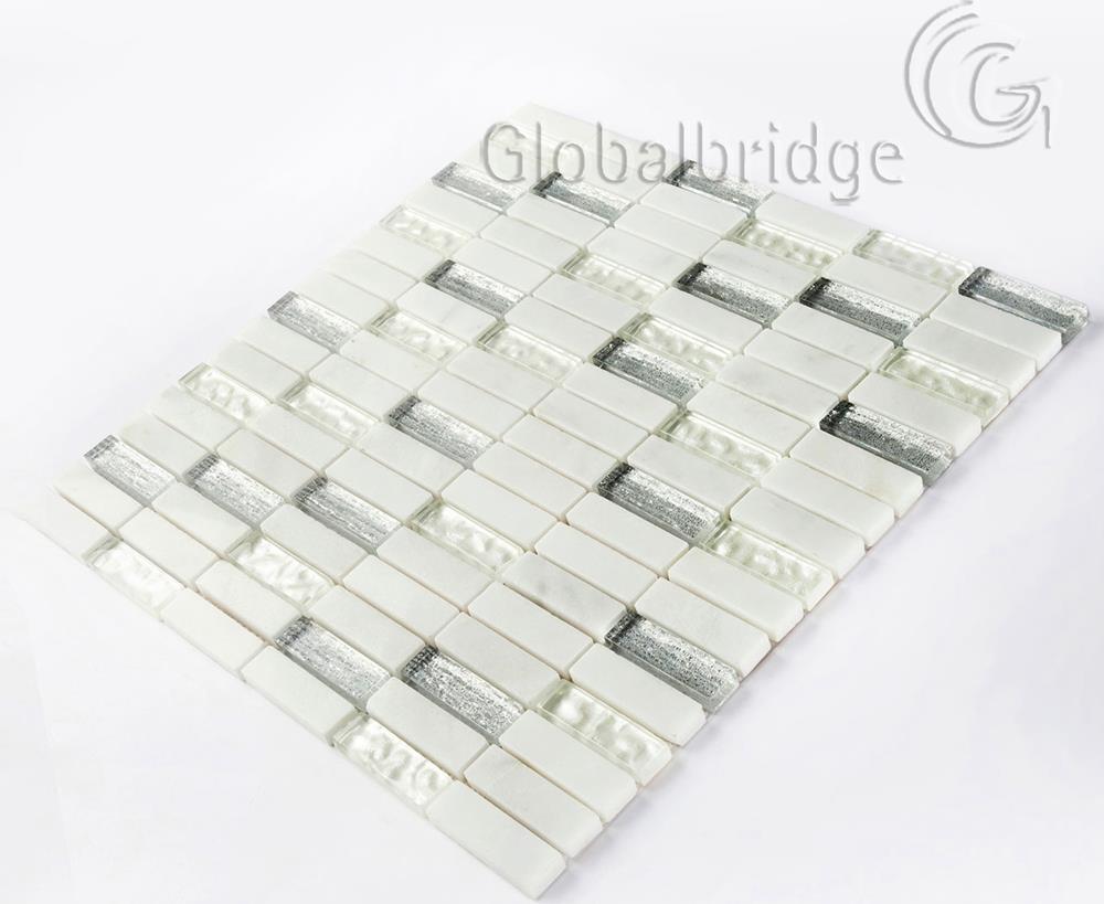 Classic pure white glass mosaic bathroom strip wall mosaic tile