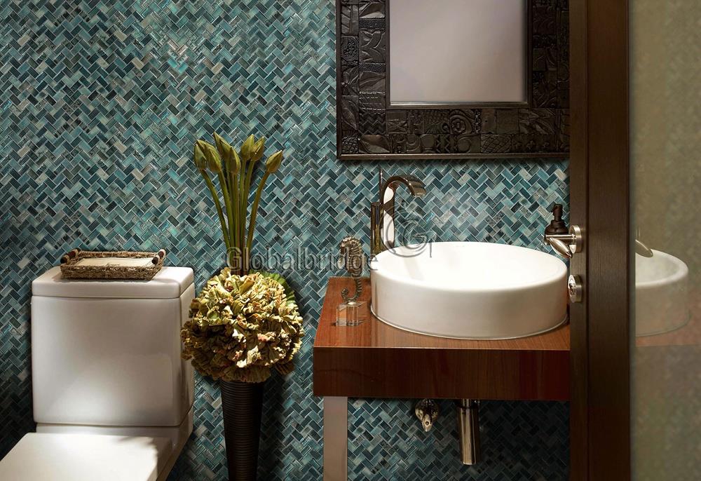 Glass tile backsplash bathroom