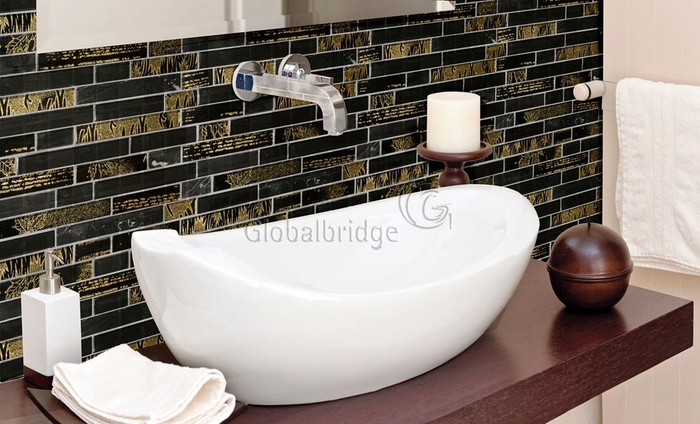 Glass and stone mosaic wall tile
