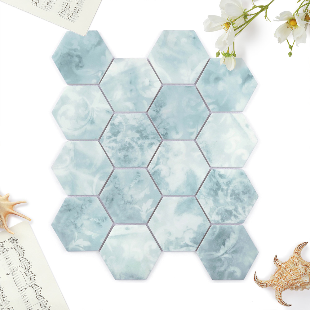 Inkjet Hexagon Enamel Glass Wall Mosaic