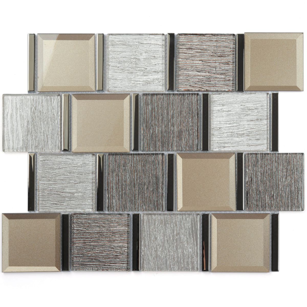 Brushed Metal Mix Glass Mosaic Tile for Hotel 