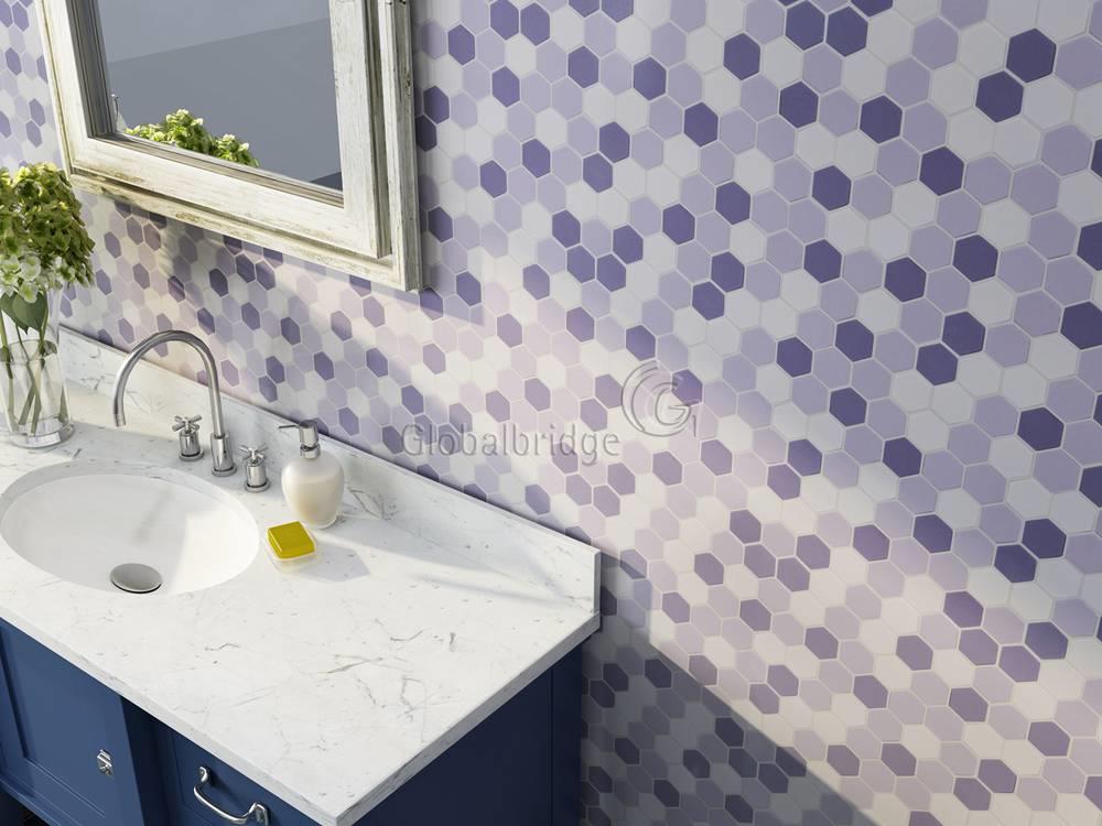 Fullbody mosaic art hexagon tiles kitchen wall tile