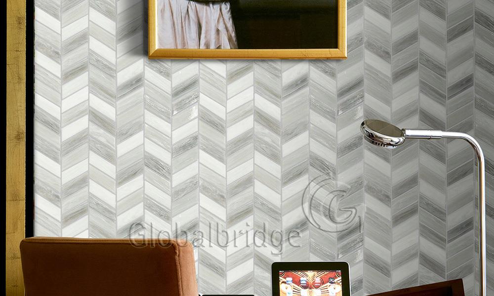 White arrow shape glass mosaic backsplash wall tiles