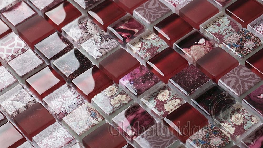 Mixed Color decorative wall tiles Mosaic Crystal Glass & Stone Mix Mosaic Tiles