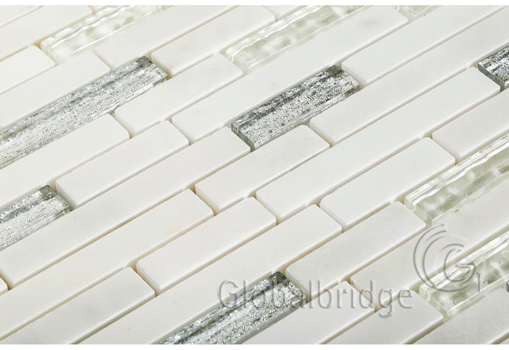 Classic pure white glass mosaic bathroom strip wall mosaic tile