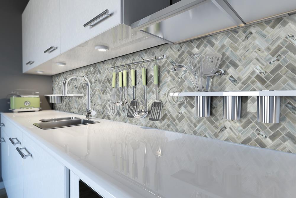 Glass wall tile kitchen backsplash