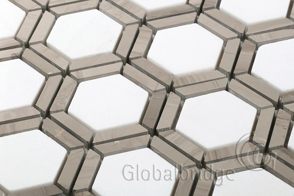 Irregular hexagon wet area mosaic floor tile