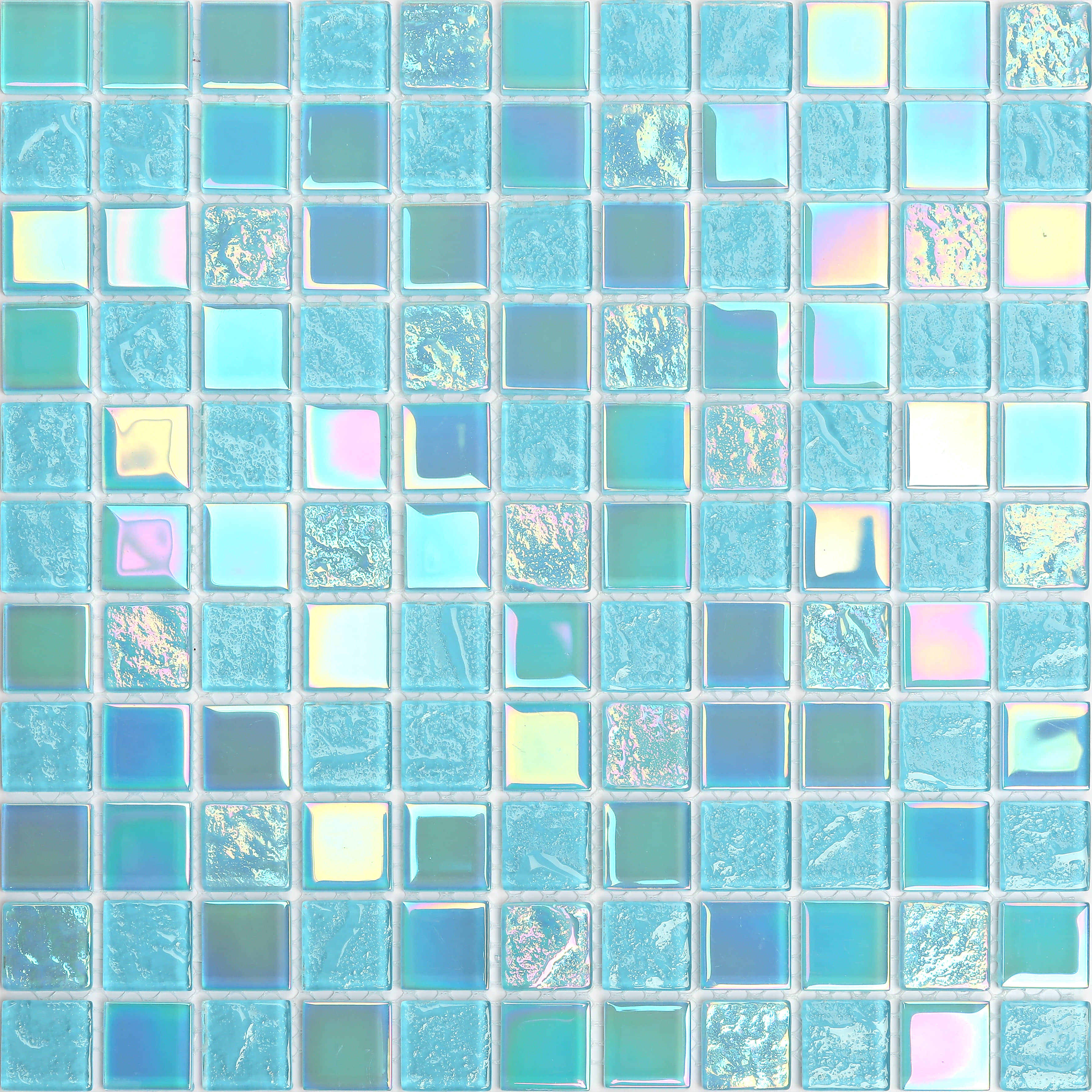 Iridescent mosaic tiled swimming pool