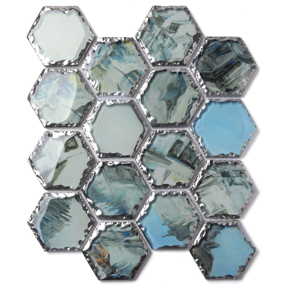 Hexagon Inkjet Printing Crystal Mosaic-Mix Blue