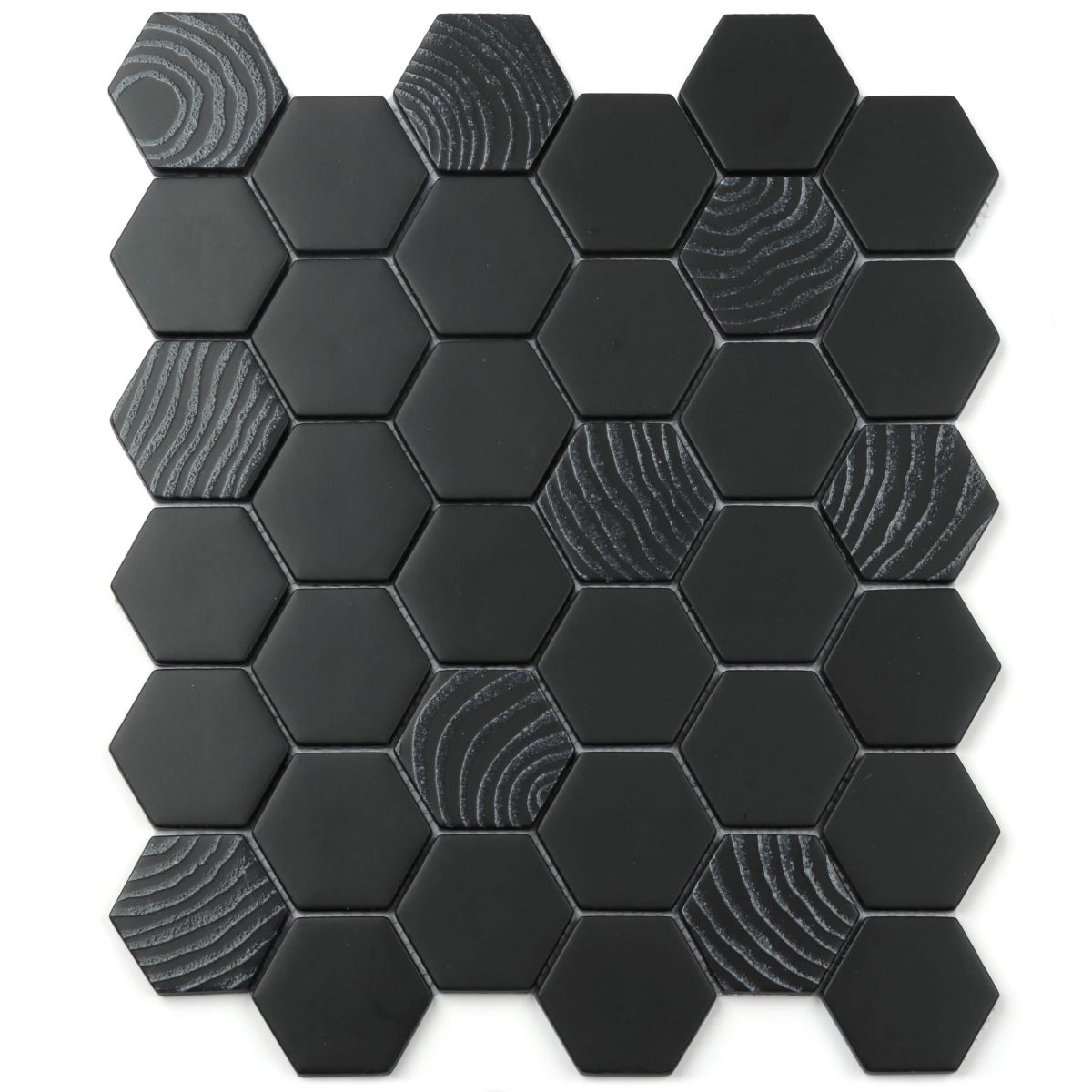 ENAMEL GLASS MOSAIC - Raised Pattern Mix - Matte Black