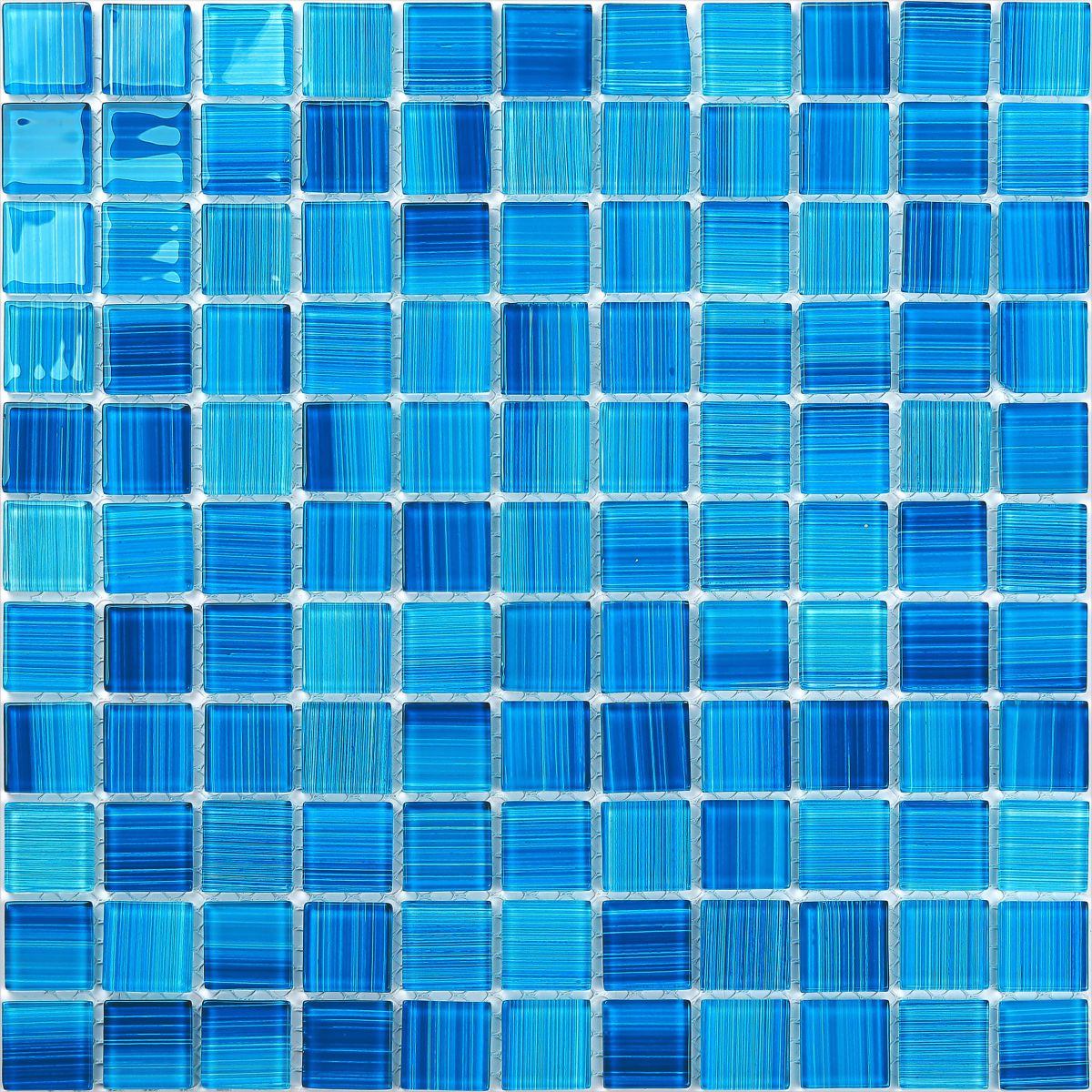 POOL SQUARES MOSAIC BRIGHT BLUE GLOSSY GLASS MOSAIC TILE