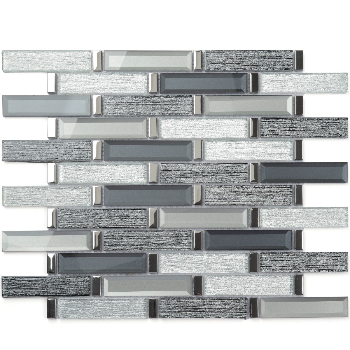 Silver Glass and Metal Mix Mosaic Tile for Kitchen Wall