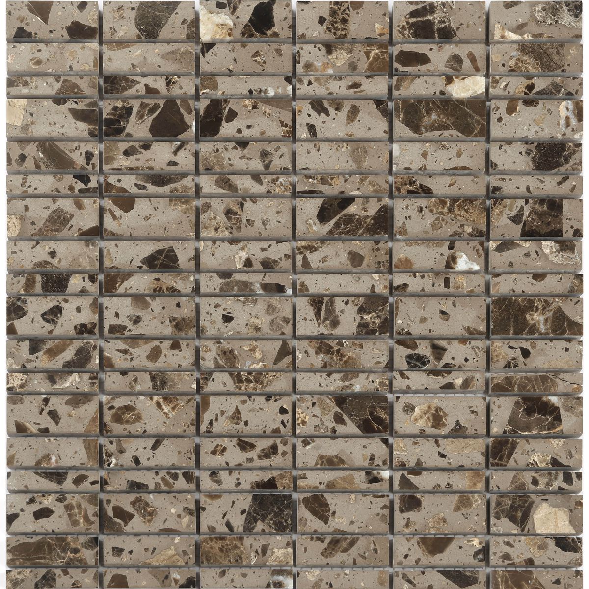 Terrazzo Long Strip Mosaic Tile - Brown